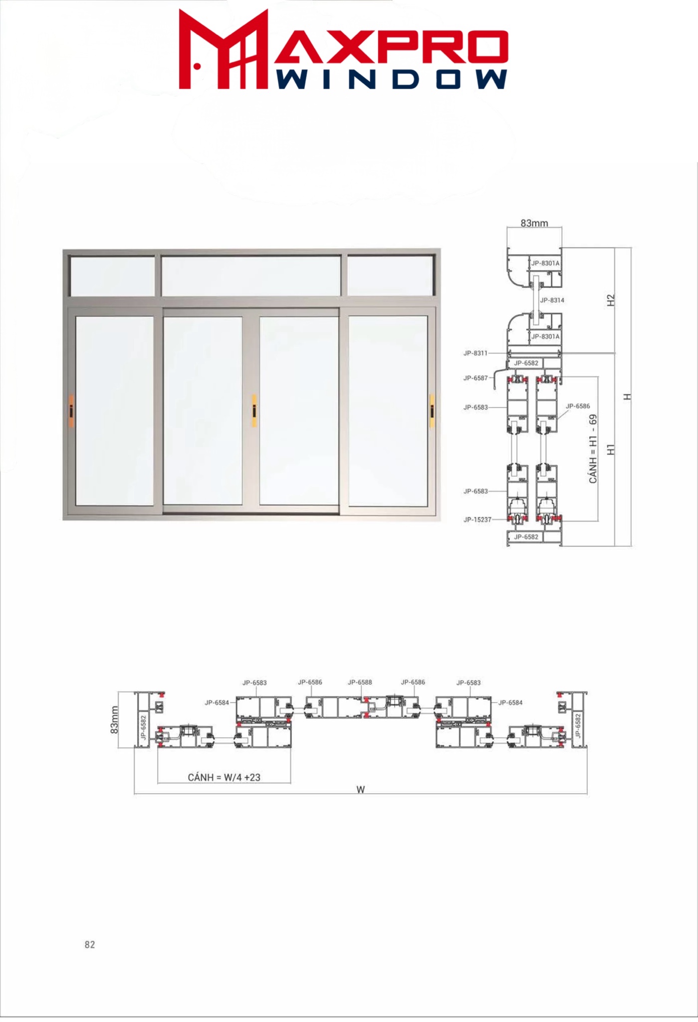 Báo giá Cửa sổ lùa hệ SW65 ( dùng cho cửa sổ lùa)