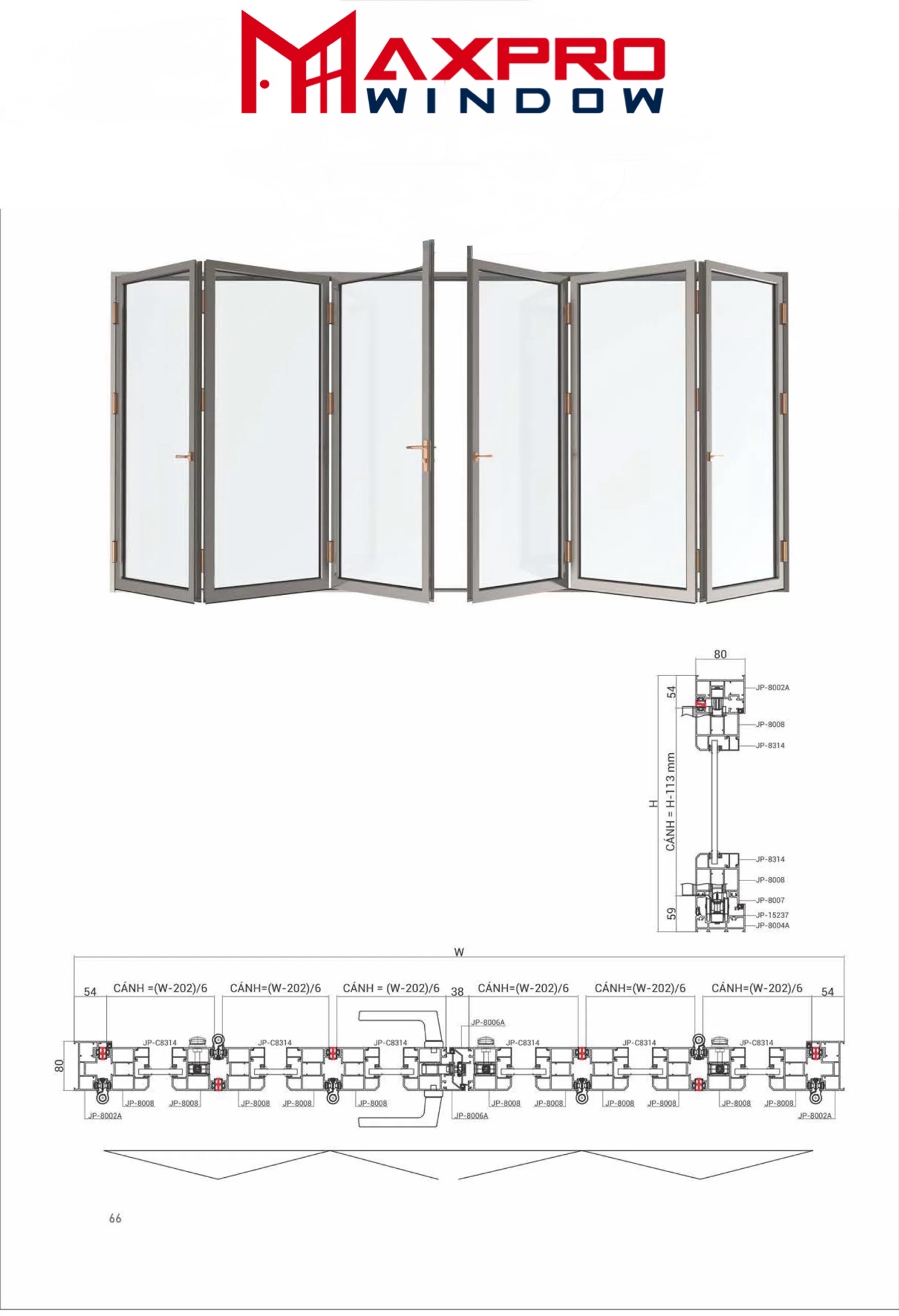 Báo giá Cửa sổ xếp trượt SFD80 8 cánh (8-5-3)
