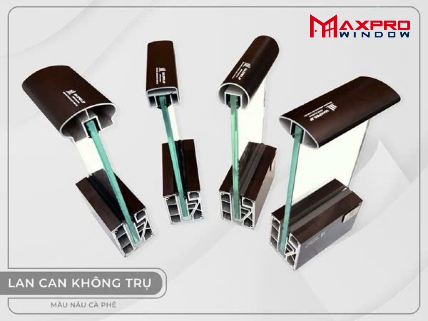 Tay Vịn Cầu Thang Lan Can Nhôm Maxpro - Không Trụ Màu Cà Phê