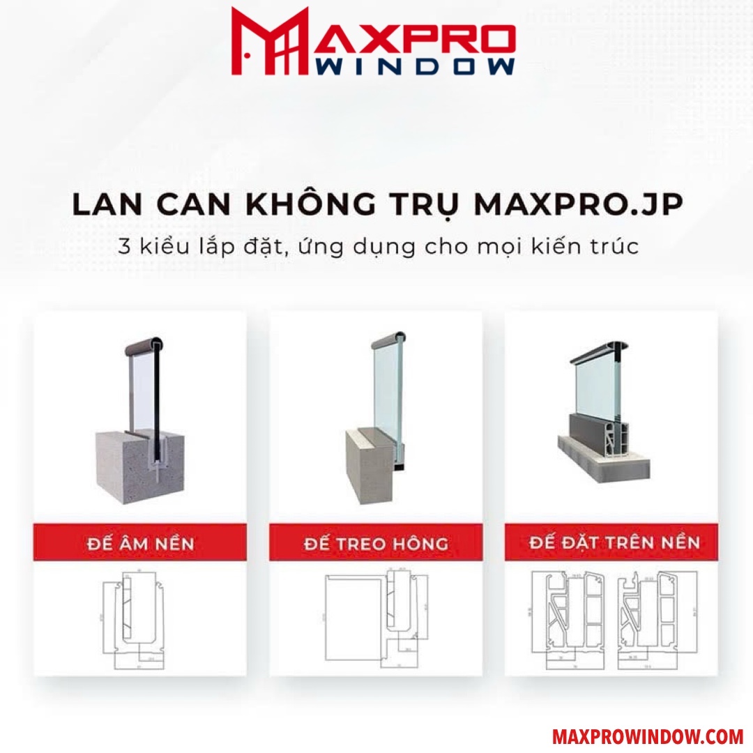Tay Vịn Cầu Thang Lan Can Nhôm Maxpro - 3 kiểu lắp đặt